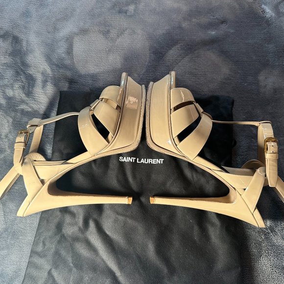 SAINT LAURENT YSL Tribute Platform Leather Sandal Nude Size 37.5, w/ Box & Bags - Picture 7 of 14